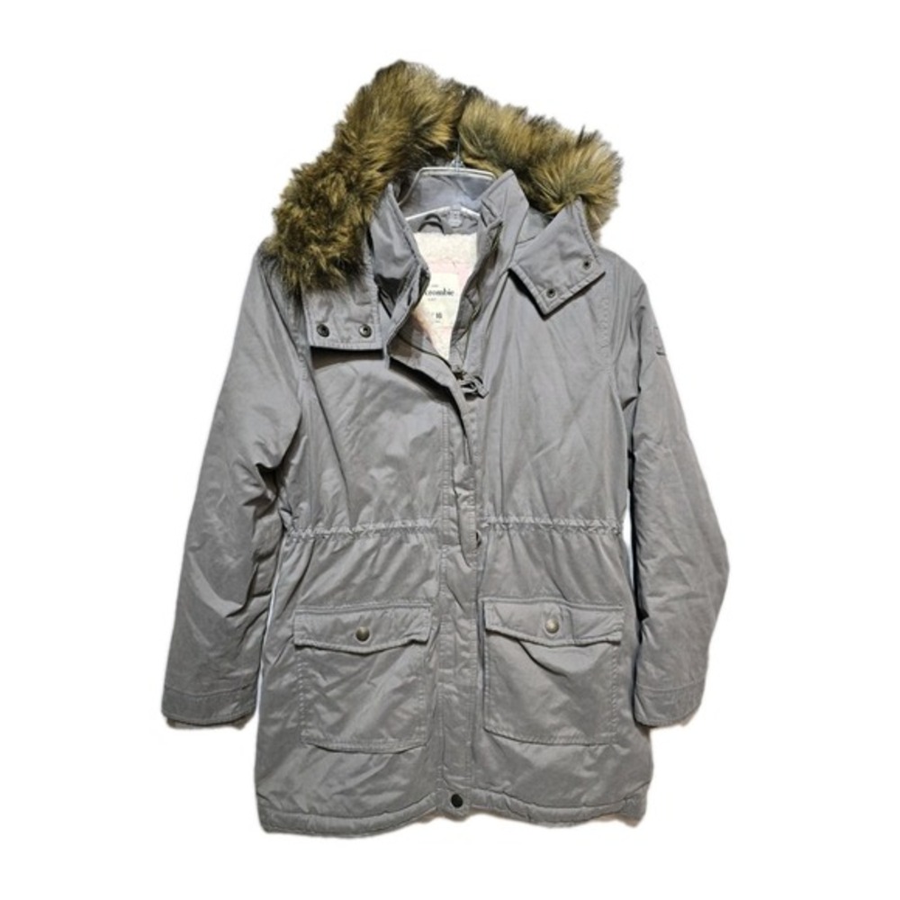 Abercrombie‎ Fitch Kids Girls Hooded Jacket Parka Coat Size 15-16 Faux Fur Gray